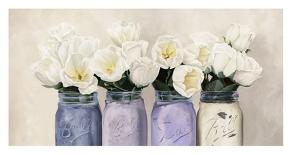 Peonies in Mason Jars (detail)-Jenny Thomlinson-Stretched Canvas