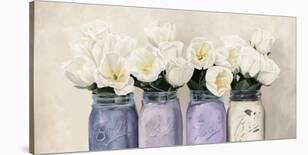 Hydrangeas in Mason Jars-Jenny Thomlinson-Stretched Canvas
