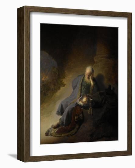 Jeremiah Lamenting over the Destruction of Jerusalem, 1630-Rembrandt van Rijn-Framed Giclee Print