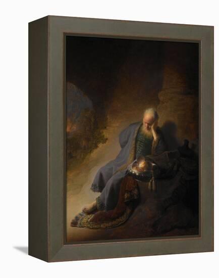 Jeremiah Lamenting the Destruction of Jerusalem, 1630-Rembrandt van Rijn-Framed Premier Image Canvas