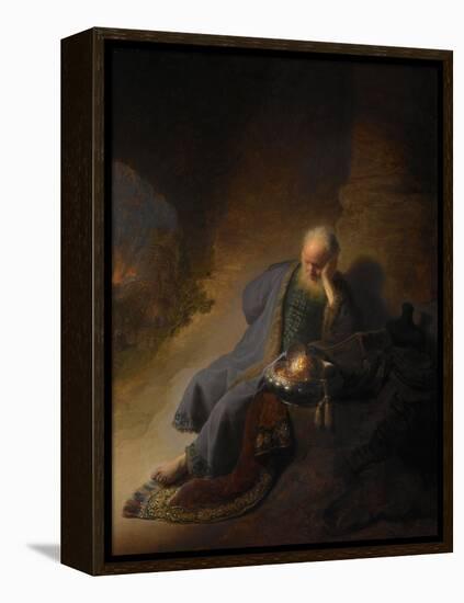 Jeremiah Lamenting the Destruction of Jerusalem, 1630-Rembrandt van Rijn-Framed Premier Image Canvas