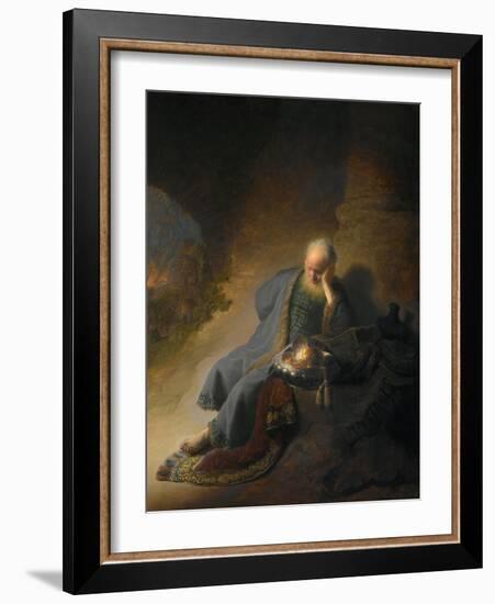 Jeremiah Lamenting the Destruction of Jerusalem-Rembrandt van Rijn-Framed Premium Giclee Print