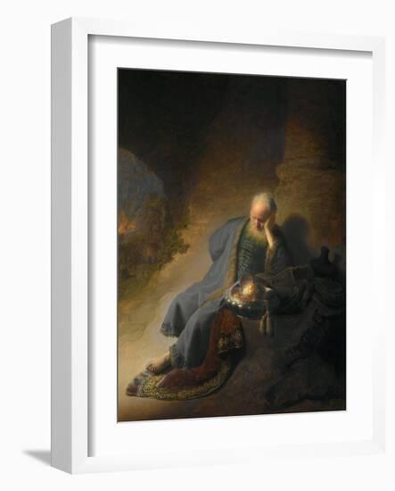 Jeremiah Lamenting the Destruction of Jerusalem-Rembrandt van Rijn-Framed Premium Giclee Print