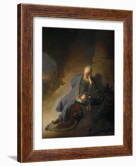 Jeremiah Lamenting the Destruction of Jerusalem-Rembrandt van Rijn-Framed Giclee Print