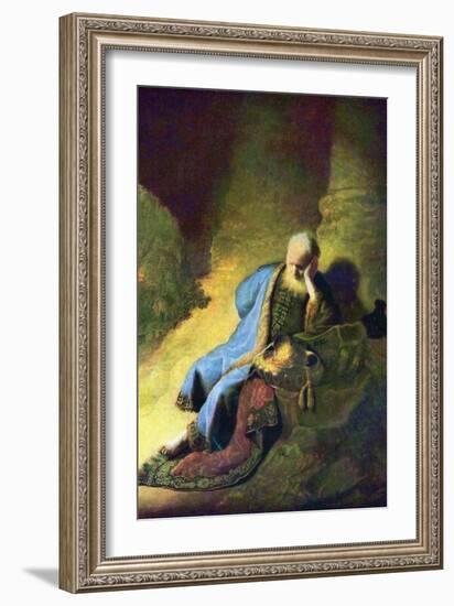 Jeremiah Mourning over the Destruction of Jerusalem-Rembrandt van Rijn-Framed Art Print