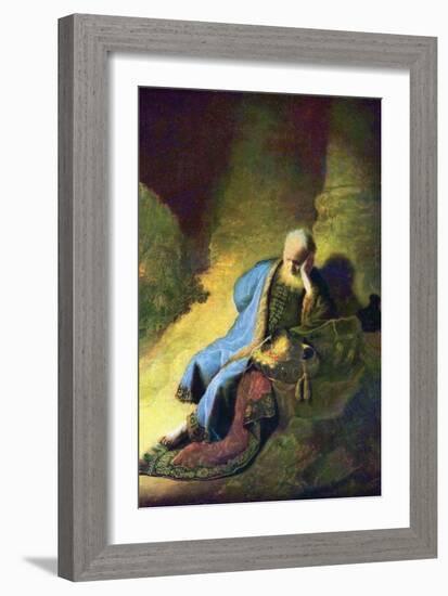 Jeremiah Mourning over the Destruction of Jerusalem-Rembrandt van Rijn-Framed Art Print