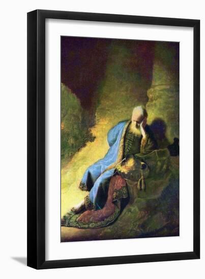 Jeremiah Mourning over the Destruction of Jerusalem-Rembrandt van Rijn-Framed Art Print