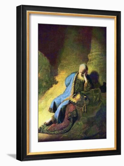 Jeremiah Mourning over the Destruction of Jerusalem-Rembrandt van Rijn-Framed Art Print