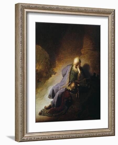 Jeremiah Mourning the Destruction of Jerusalem-Rembrandt van Rijn-Framed Giclee Print