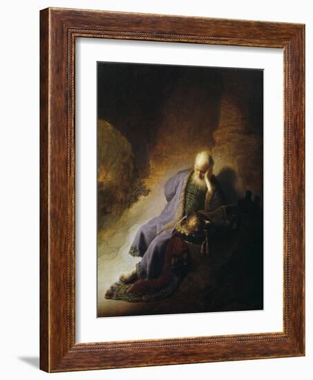 Jeremiah Mourning the Destruction of Jerusalem-Rembrandt van Rijn-Framed Giclee Print