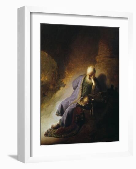 Jeremiah Mourning the Destruction of Jerusalem-Rembrandt van Rijn-Framed Giclee Print