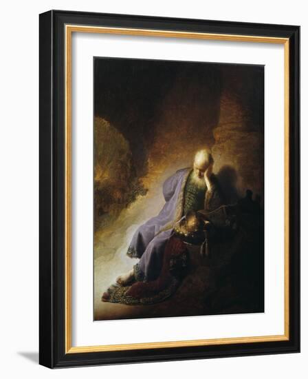 Jeremiah Mourning the Destruction of Jerusalem-Rembrandt van Rijn-Framed Giclee Print