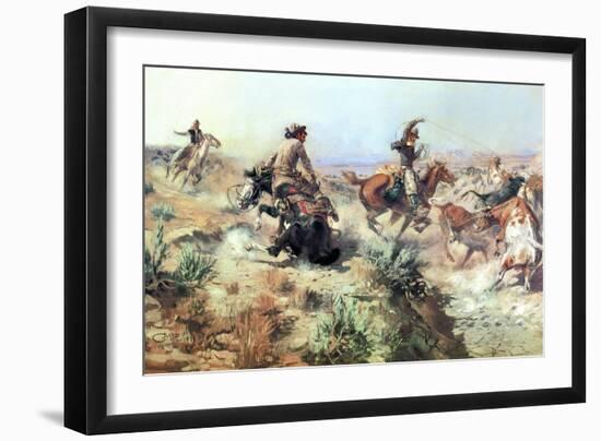 Jerked Down-Charles Marion Russell-Framed Art Print