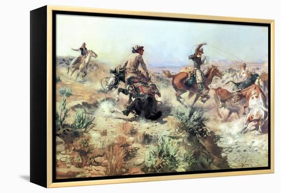 Jerked Down-Charles Marion Russell-Framed Stretched Canvas