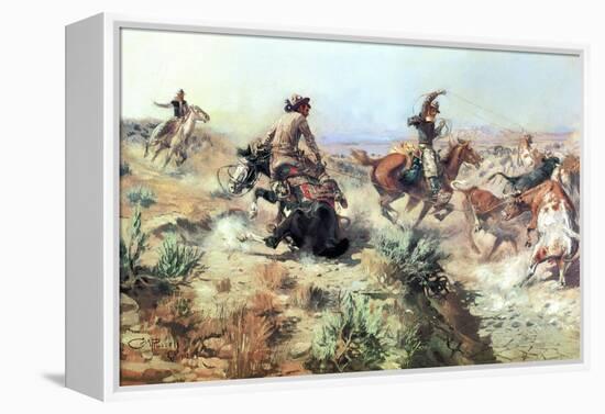 Jerked Down-Charles Marion Russell-Framed Stretched Canvas