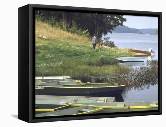 Jerry Gaucher with Son Jerry Jr. Fishing on a Friday Morning-John Dominis-Framed Premier Image Canvas