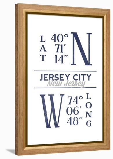 Jersey City, New Jersey - Latitude and Longitude (Blue)-Lantern Press-Framed Stretched Canvas