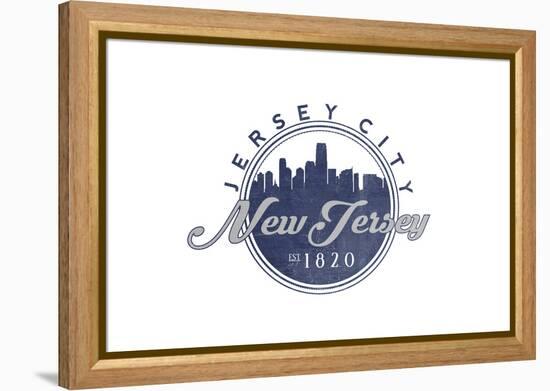 Jersey City, New Jersey - Skyline Seal (Blue)-Lantern Press-Framed Stretched Canvas