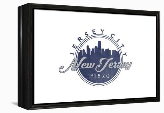 Jersey City, New Jersey - Skyline Seal (Blue)-Lantern Press-Framed Stretched Canvas