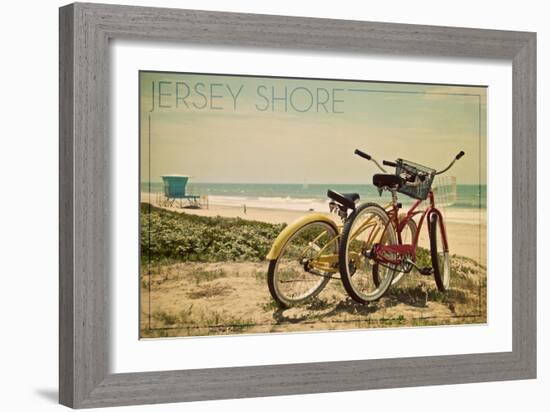 Jersey Shore - Bicycles and Beach Scene-Lantern Press-Framed Art Print