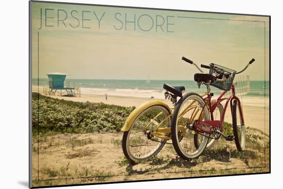 Jersey Shore - Bicycles and Beach Scene-Lantern Press-Mounted Art Print