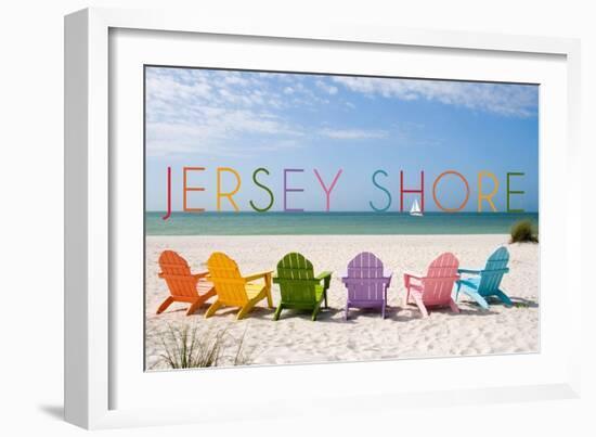 Jersey Shore - Colorful Chairs-Lantern Press-Framed Art Print