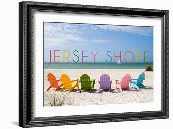 Jersey Shore - Colorful Chairs-Lantern Press-Framed Art Print