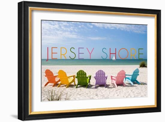 Jersey Shore - Colorful Chairs-Lantern Press-Framed Art Print