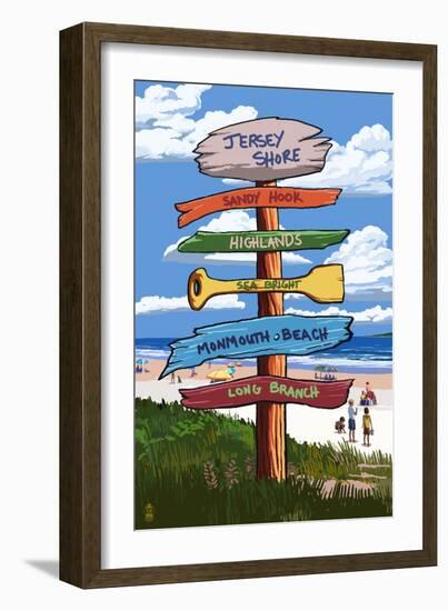 Jersey Shore - Signpost Destinations-Lantern Press-Framed Art Print