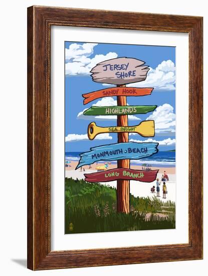 Jersey Shore - Signpost Destinations-Lantern Press-Framed Art Print