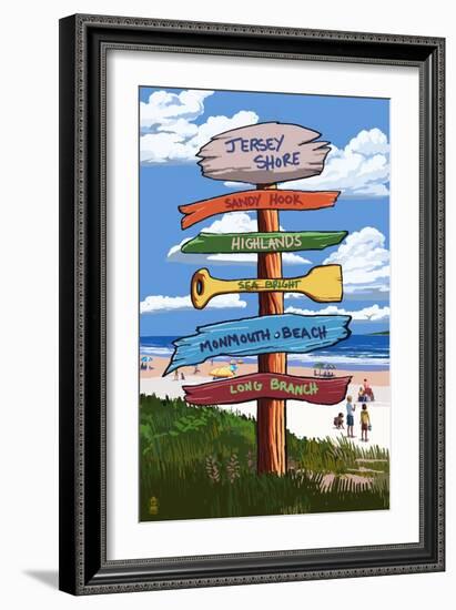 Jersey Shore - Signpost Destinations-Lantern Press-Framed Art Print