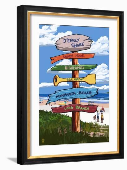 Jersey Shore - Signpost Destinations-Lantern Press-Framed Art Print