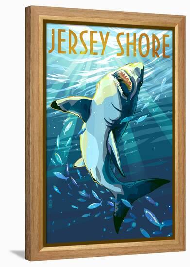 Jersey Shore - Stylized Shark-Lantern Press-Framed Stretched Canvas