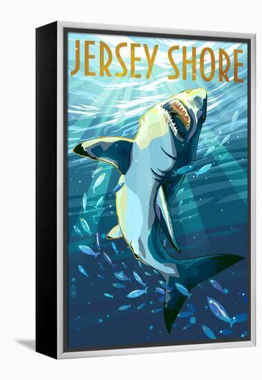 Jersey Shore - Stylized Shark-Lantern Press-Framed Stretched Canvas