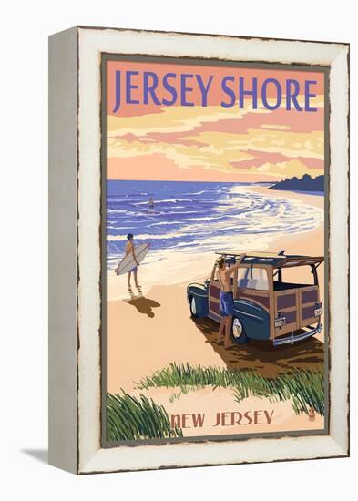 Jersey Shore - Woody on the Beach-Lantern Press-Framed Stretched Canvas