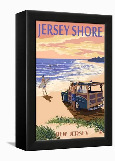 Jersey Shore - Woody on the Beach-Lantern Press-Framed Stretched Canvas