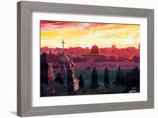 Jerusalem - Eternal City With Golden Sky-Markus Bleichner-Framed Art Print