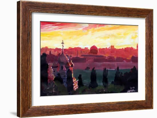 Jerusalem - Eternal City With Golden Sky-Markus Bleichner-Framed Art Print