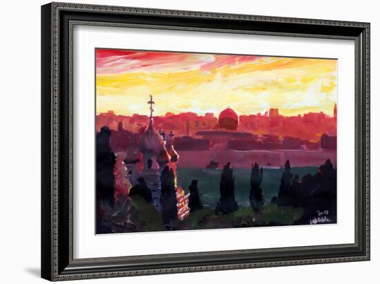 Jerusalem - Eternal City With Golden Sky-Markus Bleichner-Framed Art Print