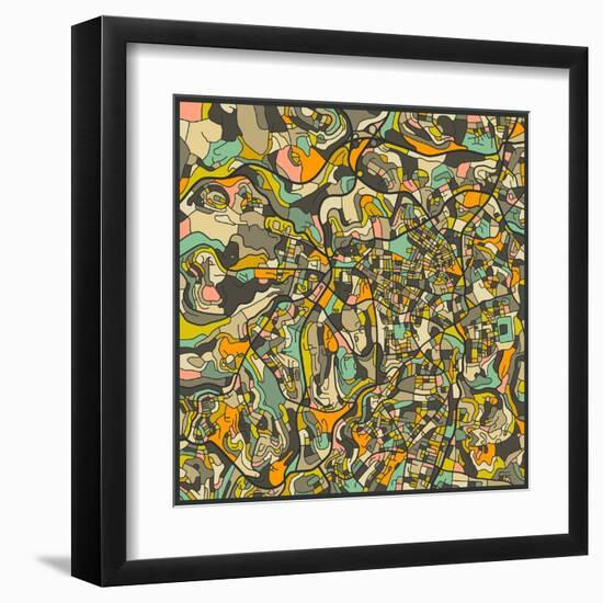 Jerusalem Map-Jazzberry Blue-Framed Art Print