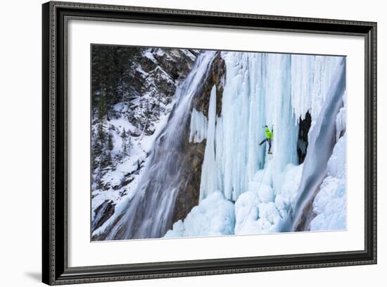 Jess Roskelley Climbing Flowing Waterfalls At The Junkyard, Ice Climbing Crag Near Canmore, Alberta-Ben Herndon-Framed Photographic Print
