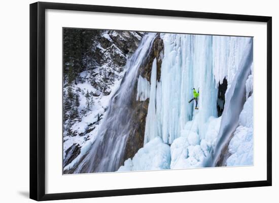 Jess Roskelley Climbing Flowing Waterfalls At The Junkyard, Ice Climbing Crag Near Canmore, Alberta-Ben Herndon-Framed Photographic Print