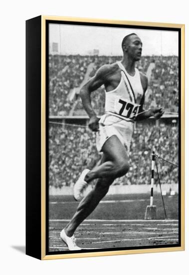 Jesse Owens at the End of the 100M at the Berlin Olympic Games, 1936-null-Framed Premier Image Canvas