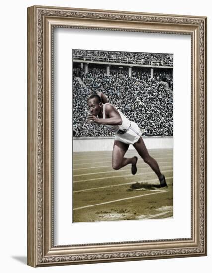 Jesse Owens at the start of the 200 metres at the Berlin Olympic Games, 1936-Unknown-Framed Photographic Print