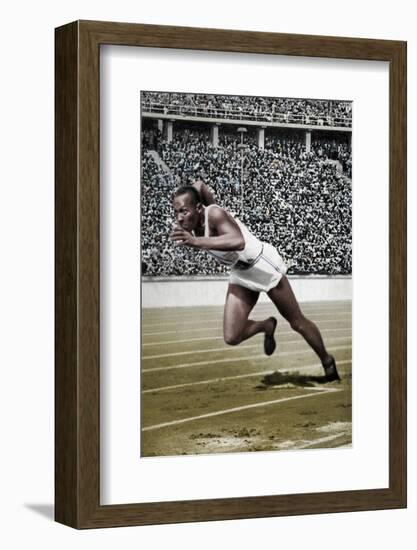 Jesse Owens at the start of the 200 metres at the Berlin Olympic Games, 1936-Unknown-Framed Photographic Print