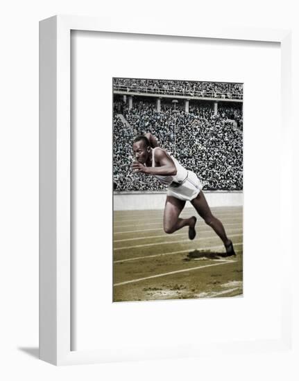 Jesse Owens at the start of the 200 metres at the Berlin Olympic Games, 1936-Unknown-Framed Photographic Print