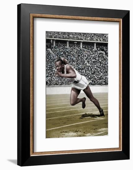 Jesse Owens at the start of the 200 metres at the Berlin Olympic Games, 1936-Unknown-Framed Photographic Print