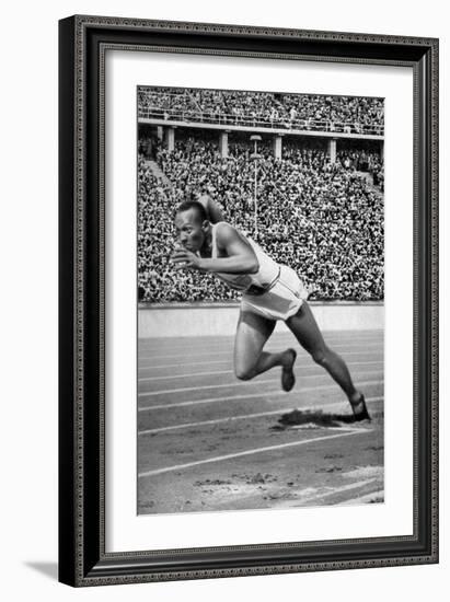 Jesse Owens at the Start of the 200 Metres at the Berlin Olympic Games, 1936-null-Framed Giclee Print