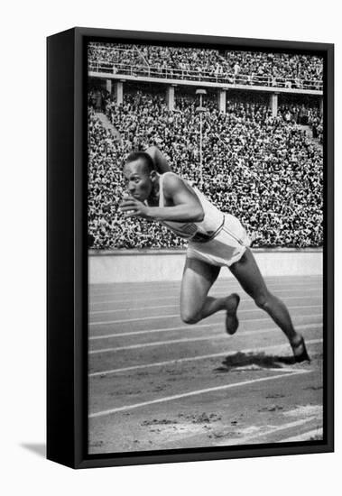 Jesse Owens at the Start of the 200 Metres at the Berlin Olympic Games, 1936-null-Framed Premier Image Canvas
