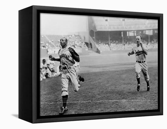 Jesse Owens Beating Baseball Player George CAse in 100-Yard Dash at Cleveland Stadium-null-Framed Stretched Canvas